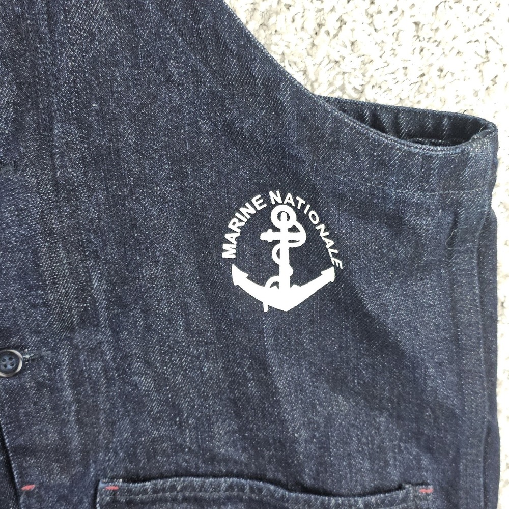 Marine Nationale Denim Overalls Cargo Bibs Jumpsuit Size Small Navy Reverse - Picture 9 of 13